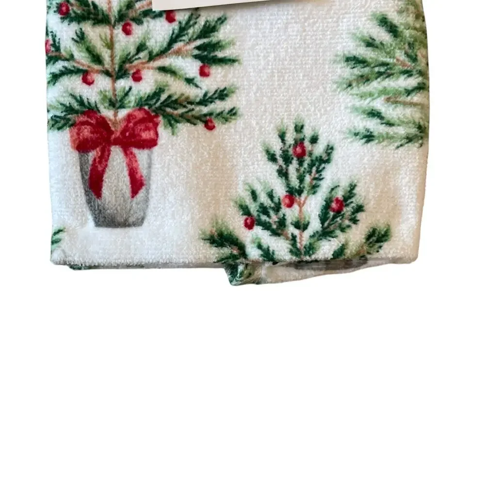 4pc Laura Ashley Christmas Tree Towel Set 2 Finger Tip 2 Bath Cotton New